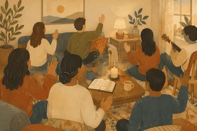 Intimate House Church Worship at Dusk