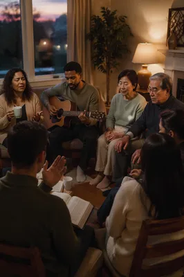 Intimate House Church Worship at Dusk