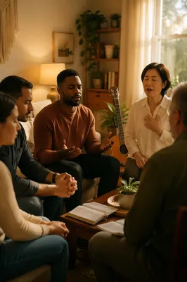 Intimate House Church Gathering in Living Room