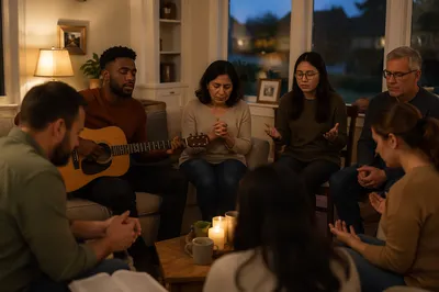 Intimate House Church Gathering in Living Room