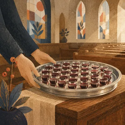 Individual Communion Cups on Silver Tray