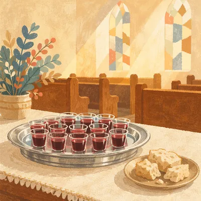 Individual Communion Cups on Silver Tray