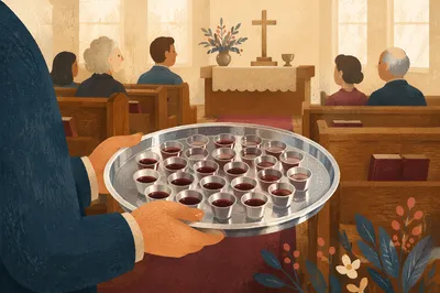 Individual Communion Cups on Silver Tray