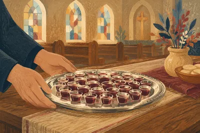 Silver Tray of Individual Communion Cups