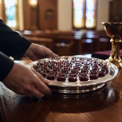 Individual Communion Cups on Silver Tray