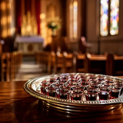 Individual Communion Cups on Church Tray