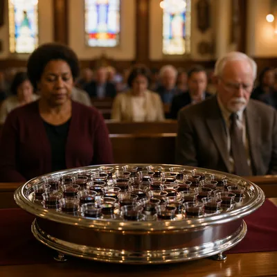 Individual Communion Cups Tray in Church Sanctuary