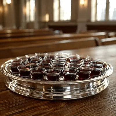Silver Communion Tray with Individual Cups