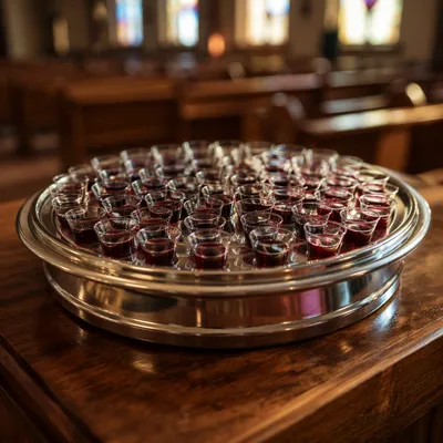 Individual Communion Cups on Silver Tray
