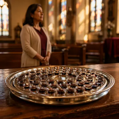Individual Communion Cups on Silver Tray