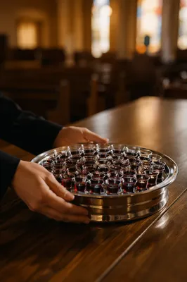 Individual Communion Cups on Silver Tray