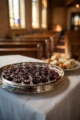 Individual Communion Cups on Silver Tray