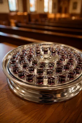 Individual Communion Cups on Silver Tray