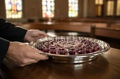Individual Communion Cups on Silver Tray