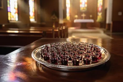 Communion Cups on Silver Tray