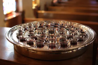 Silver Tray of Individual Communion Cups