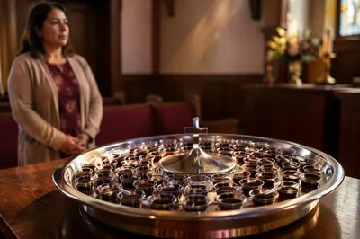 Silver Communion Cups on Church Tray