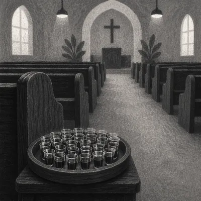 Communion Cups Tray on Church Pew