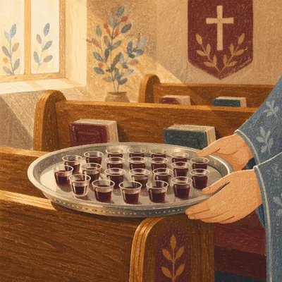 Communion Cups Tray on Church Pew