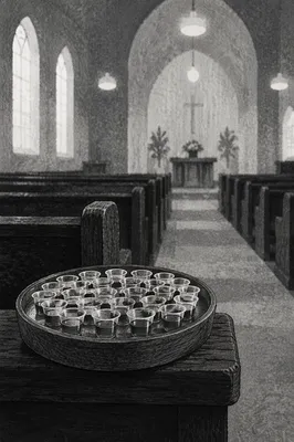 Communion Cups Tray on Church Pew