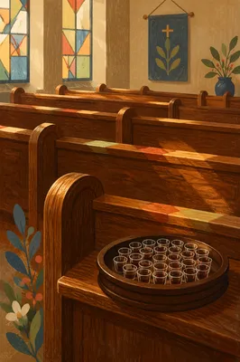 Communion Cups Tray on Church Pew