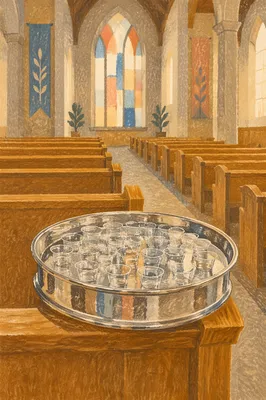 Communion Cups Tray on Church Pew