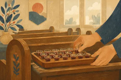 Individual Communion Cups on Church Pew