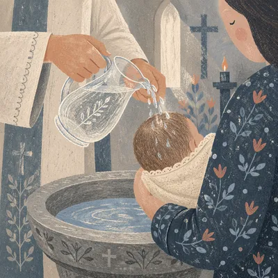 Reverent Infant Baptism Water Pouring