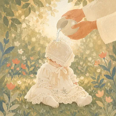 Infant Baptism in a Sunlit Garden