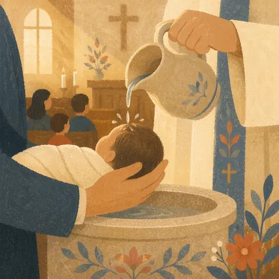 Infant Baptism Water Pouring Close Up