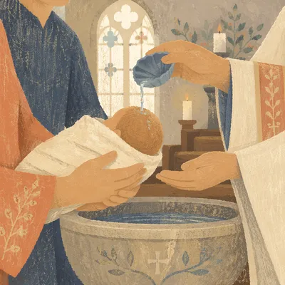 Tender Infant Baptism Water Pouring Scene