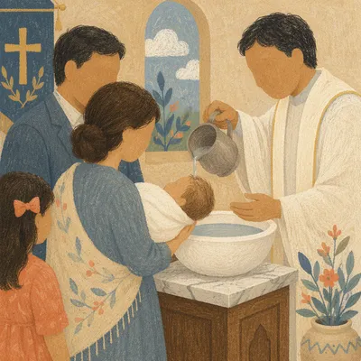 Infant Baptism Water Pouring in Church