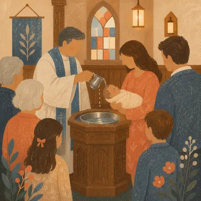 Tender Infant Baptism in Warm Church Sanctuary