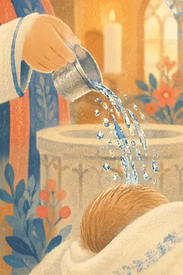 Infant Baptism Water Pouring Close-Up