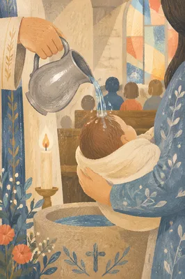 Tender Infant Baptism Water Pouring Moment