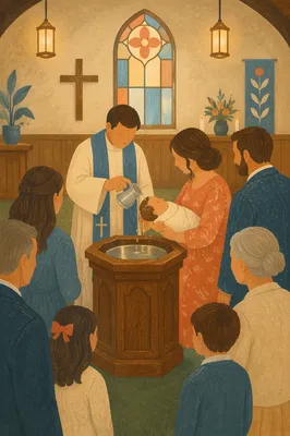 Tender Infant Baptism in Warm Church Sanctuary