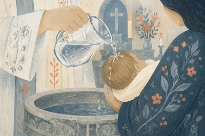 Infant Baptism Water Pouring Close-Up