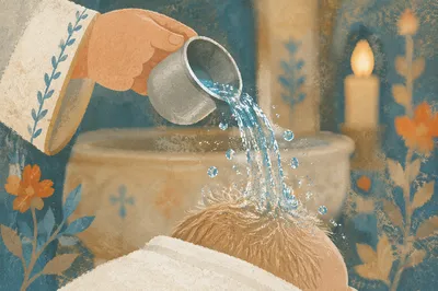 Infant Baptism Water Pouring Close-Up