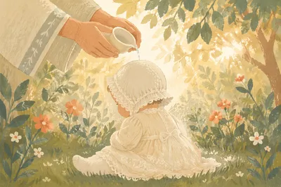 Outdoor Infant Baptism with Gentle Water Pouring