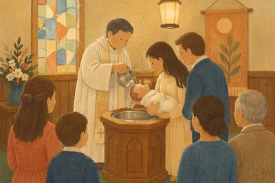 Infant Baptism Water Pouring in Church
