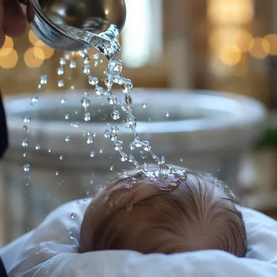 Infant Baptism Water Pouring Close-Up