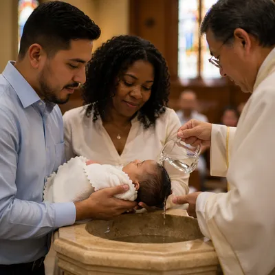 Infant Baptism Water Pouring in Chapel