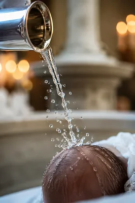 Infant Baptism Water Pouring Close-Up