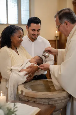 Infant Baptism with Water Pouring in Church