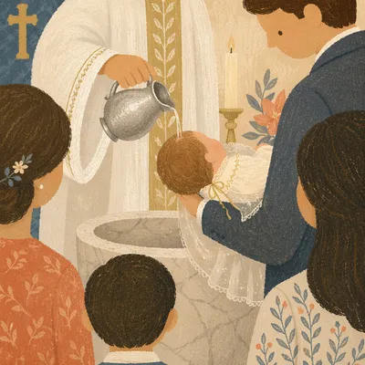 Infant Baptism Water Pouring Ceremony Close-Up