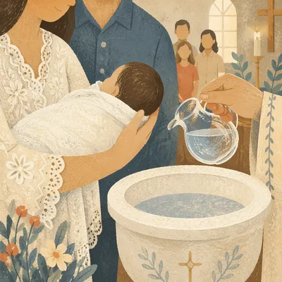 Infant Baptism Water Pouring Ceremony Close-Up