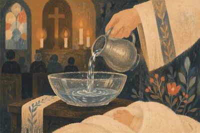 Infant Baptism Water Pouring in Church