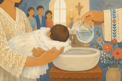 Infant Baptism Water Pouring in Church