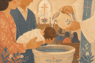 Infant Baptism Water Pouring in Church