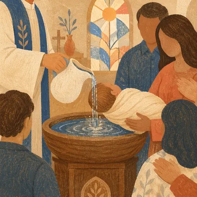 Tender Infant Baptism in Warm Sanctuary
